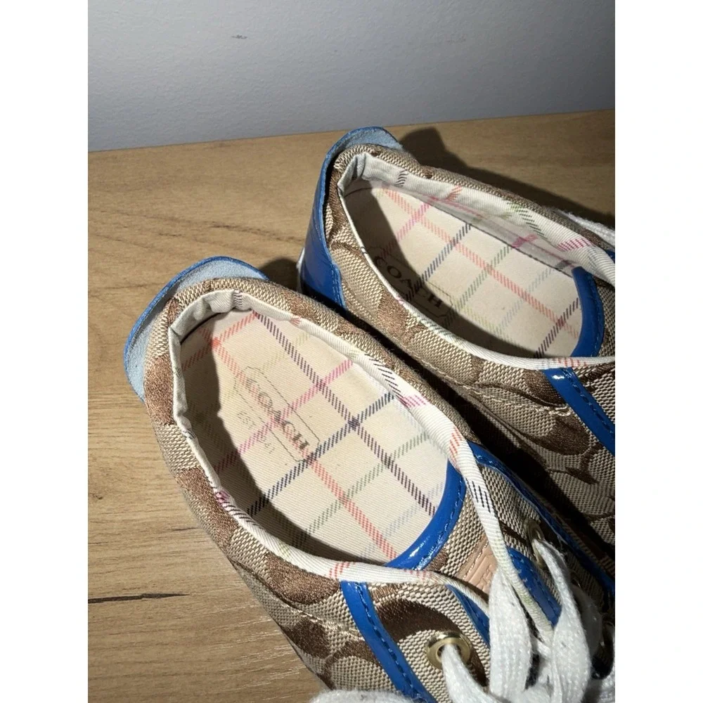 COACH Barrett Signature Canvas Sneakers Women's Size 7.5 Brown Khaki Blue L